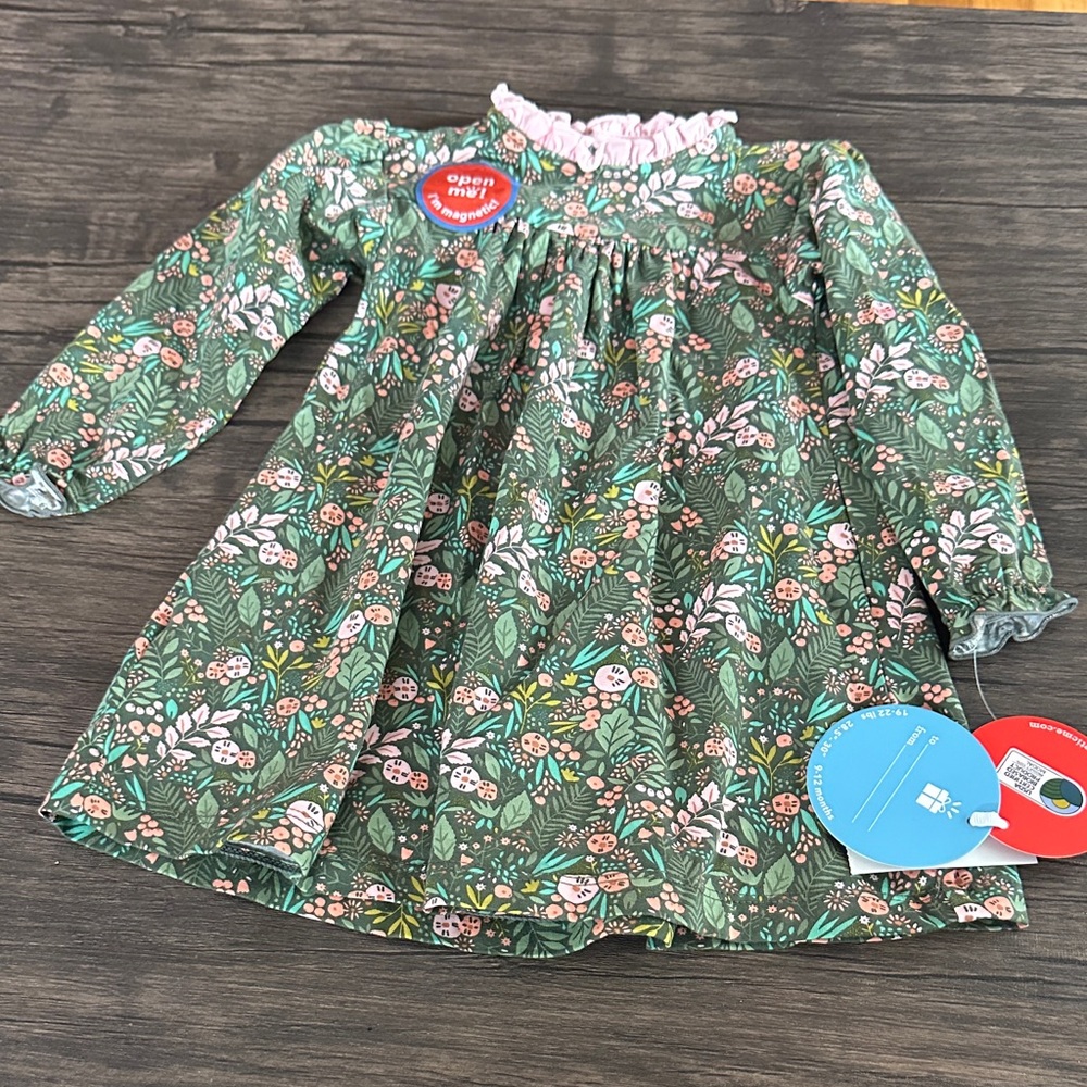 Magnetic Me Green Floral Long Sleeve Dress with Pink Accents